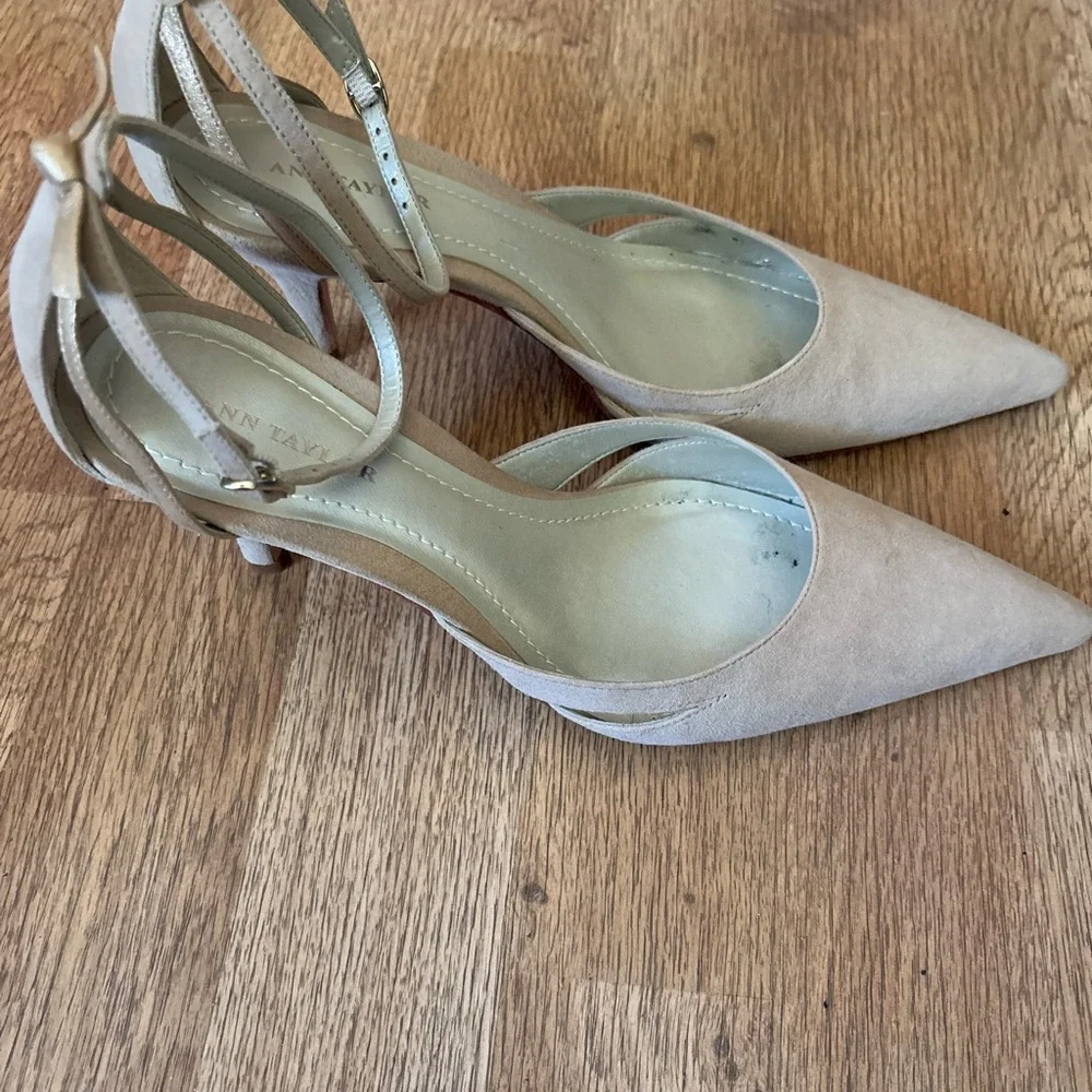 Ann Taylor Nude Pointed-Toe Ankle-Strap Pumps - Picture 3 of 9